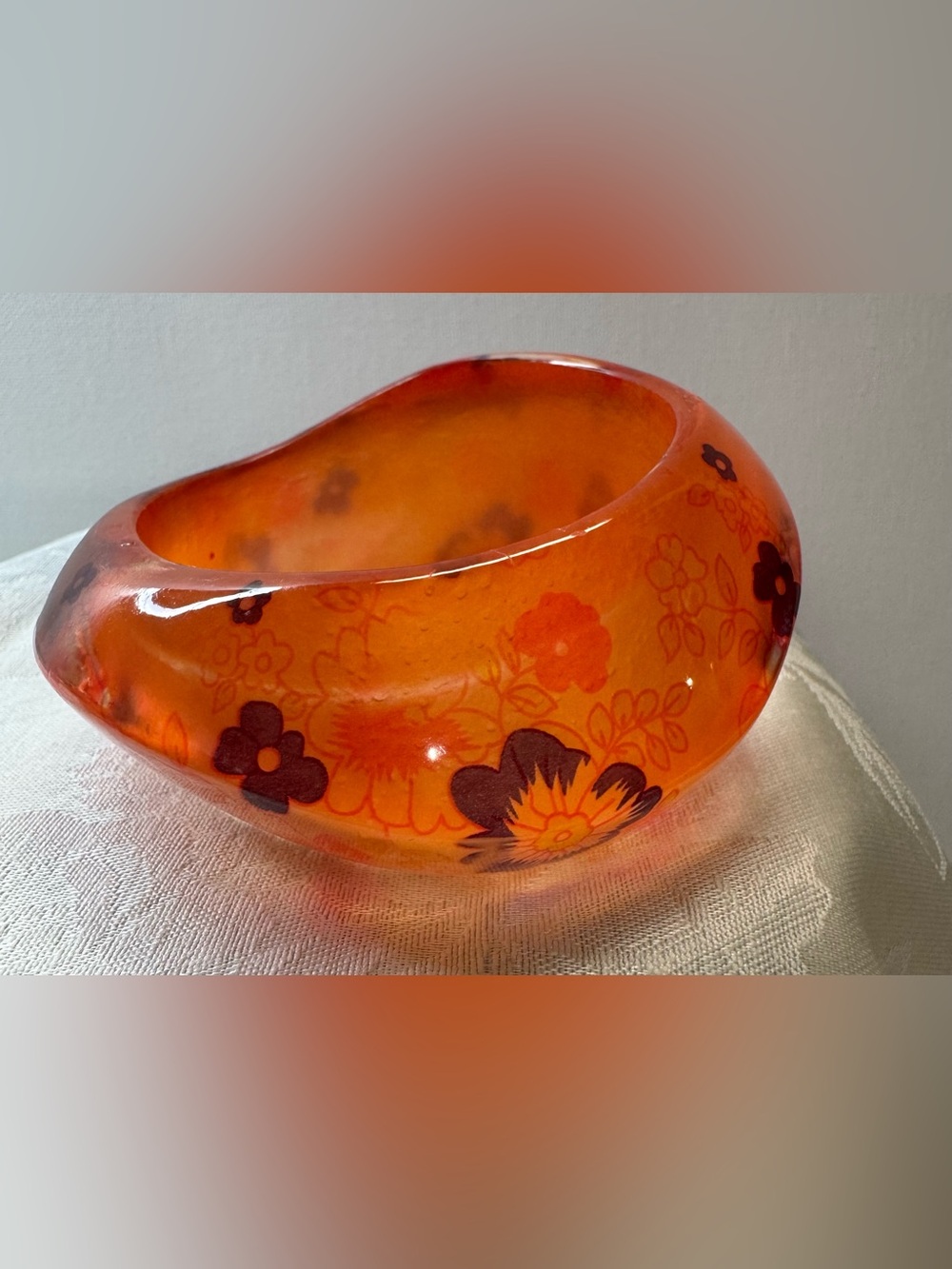 Resin Asymmetrical Orange Floral Bangle Bracelet